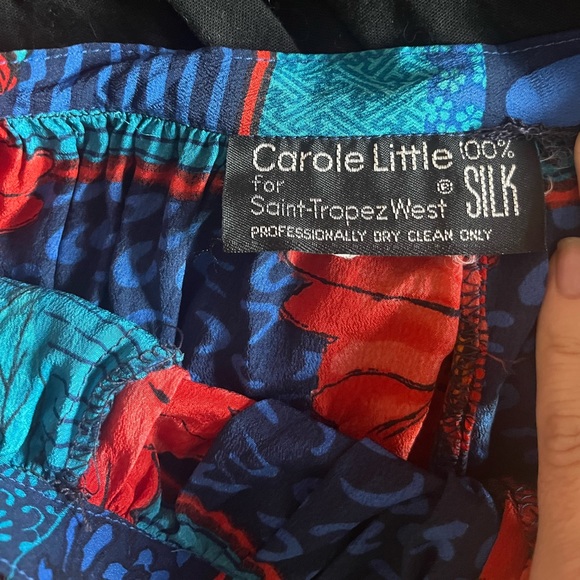 100% silk vintage 2 piece set - wide leg culottes w pockets & short sleeve top - Picture 10 of 15